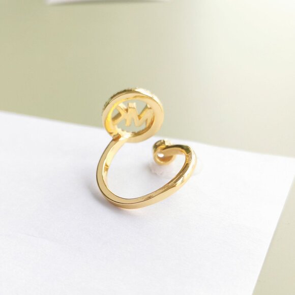 Michael Kors Monogram Logo and Crystal Gold Open Ring #7 NEW - Picture 5 of 5